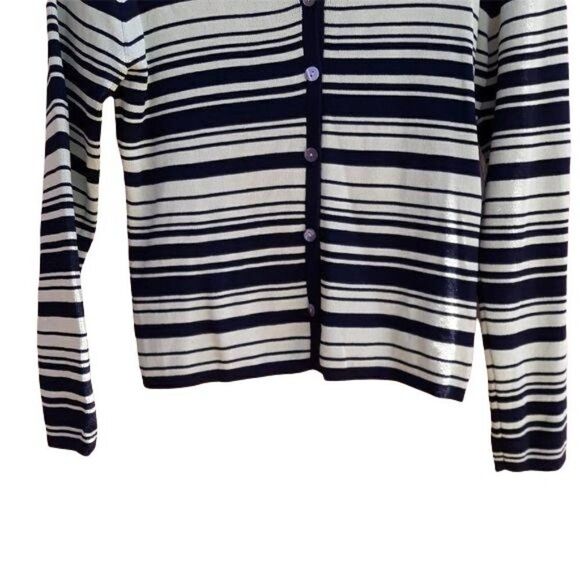 Finity Knit Cardigan Y2K Button Down Striped Lime Green Black Sz L‎ - Picture 5 of 8